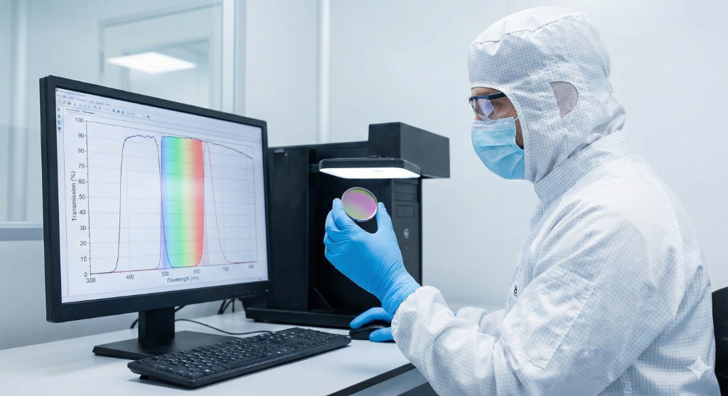 Cleanroom Engineer working on optics